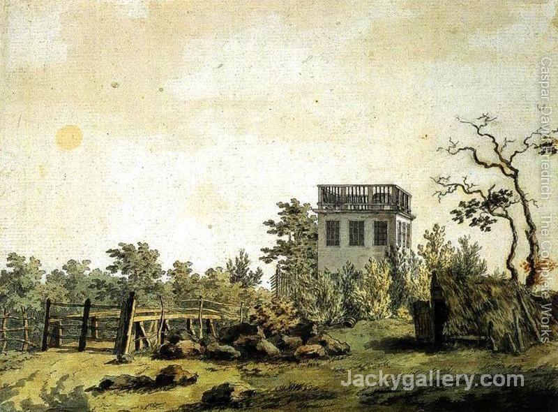 Landscape with Pavilion c. by Caspar David Friedrich paintings reproduction